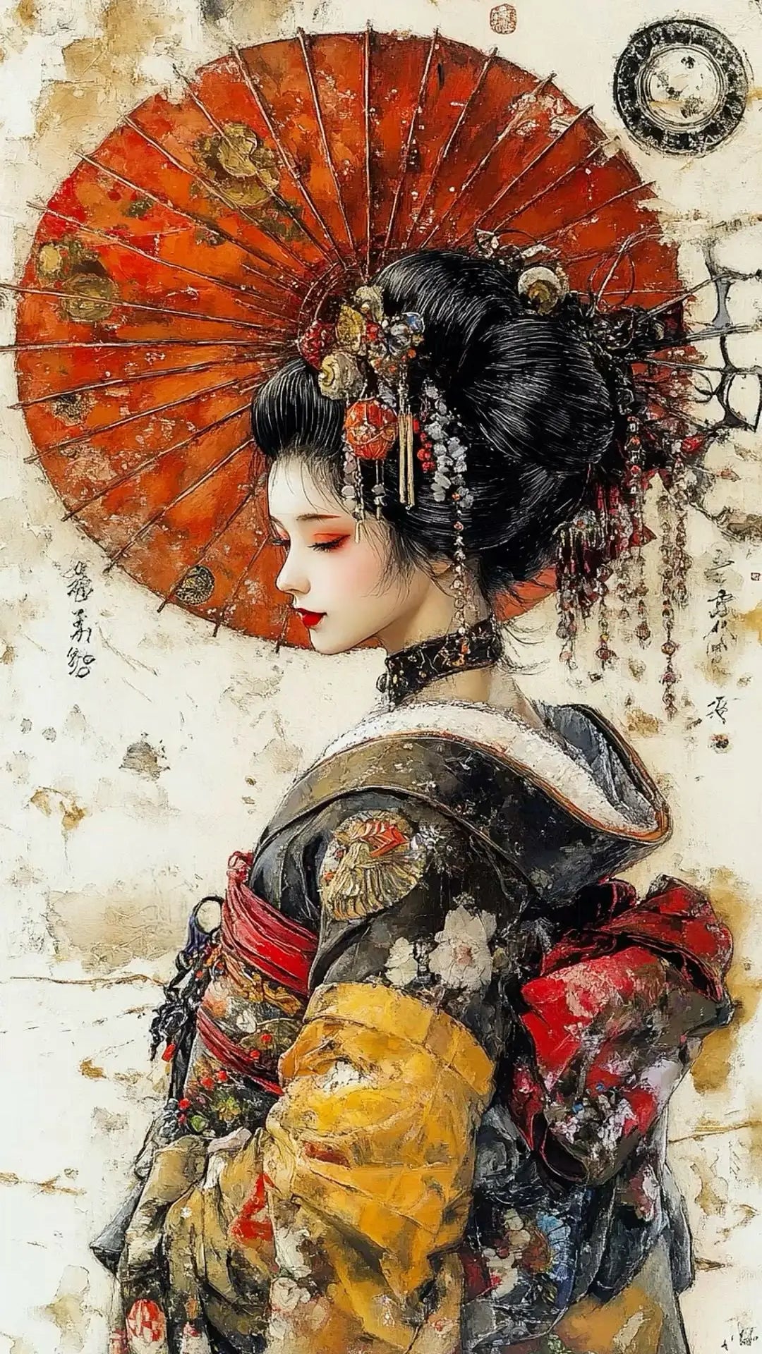 Pintura abstrata de gueixa japonesa em tela, arte de parede vintage, pôster de anime para quarto, sala de estar e decoração de casa.