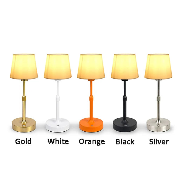 Abajur de mesa sem fio com cúpula de tecido, recarregável com interruptor de toque, lâmpada E12 substituível, luz quente de 2700K.