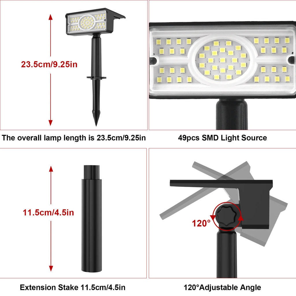 1 unidade de luminária solar de jardim 6000K/3000K/verde/azul, à prova d'água IP65.