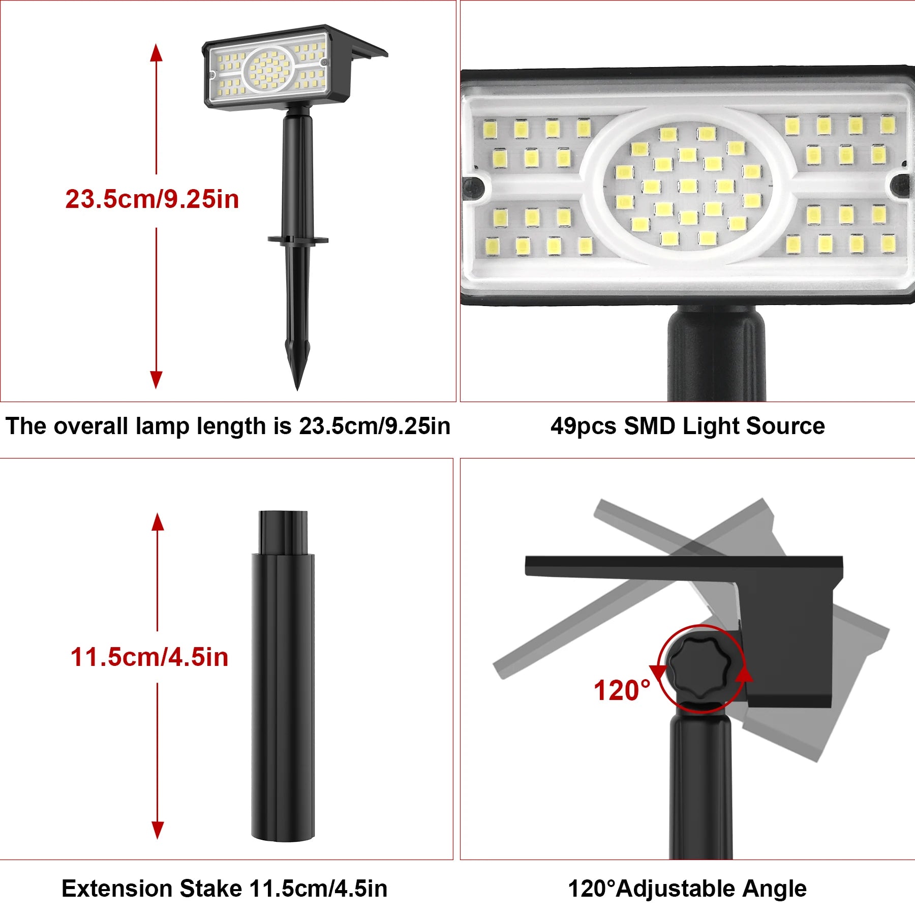 1 unidade de luminária solar de jardim 6000K/3000K/verde/azul, à prova d'água IP65.