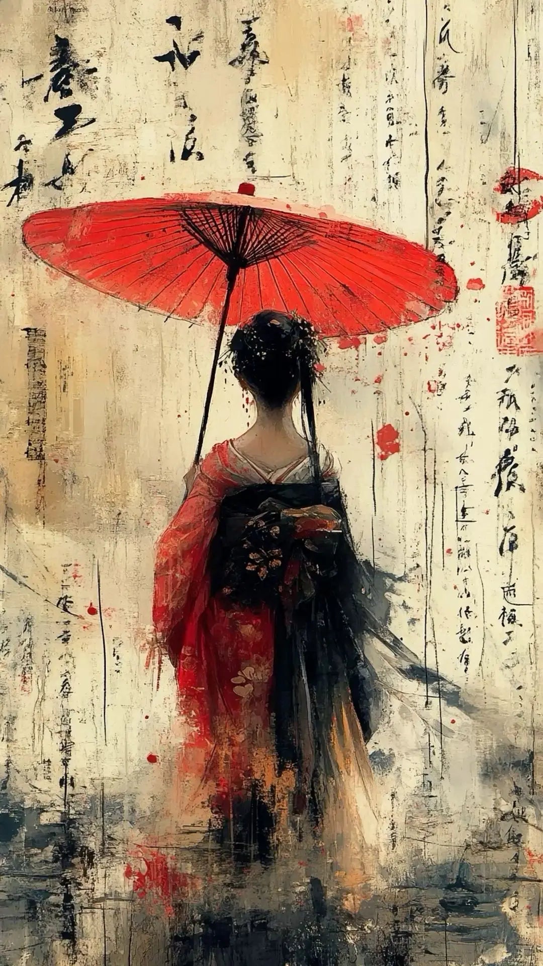 Pintura abstrata de gueixa japonesa em tela, arte de parede vintage, pôster de anime para quarto, sala de estar e decoração de casa.