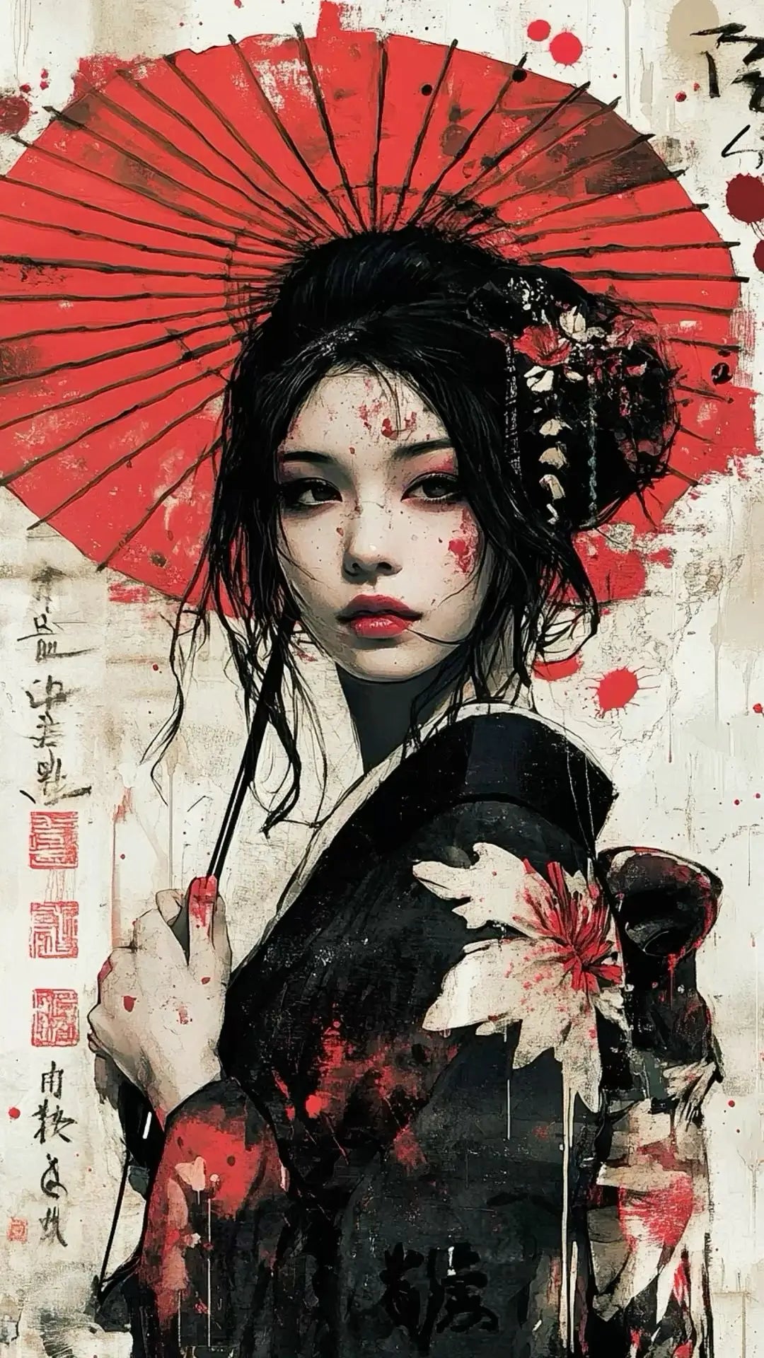 Pintura abstrata de gueixa japonesa em tela, arte de parede vintage, pôster de anime para quarto, sala de estar e decoração de casa.