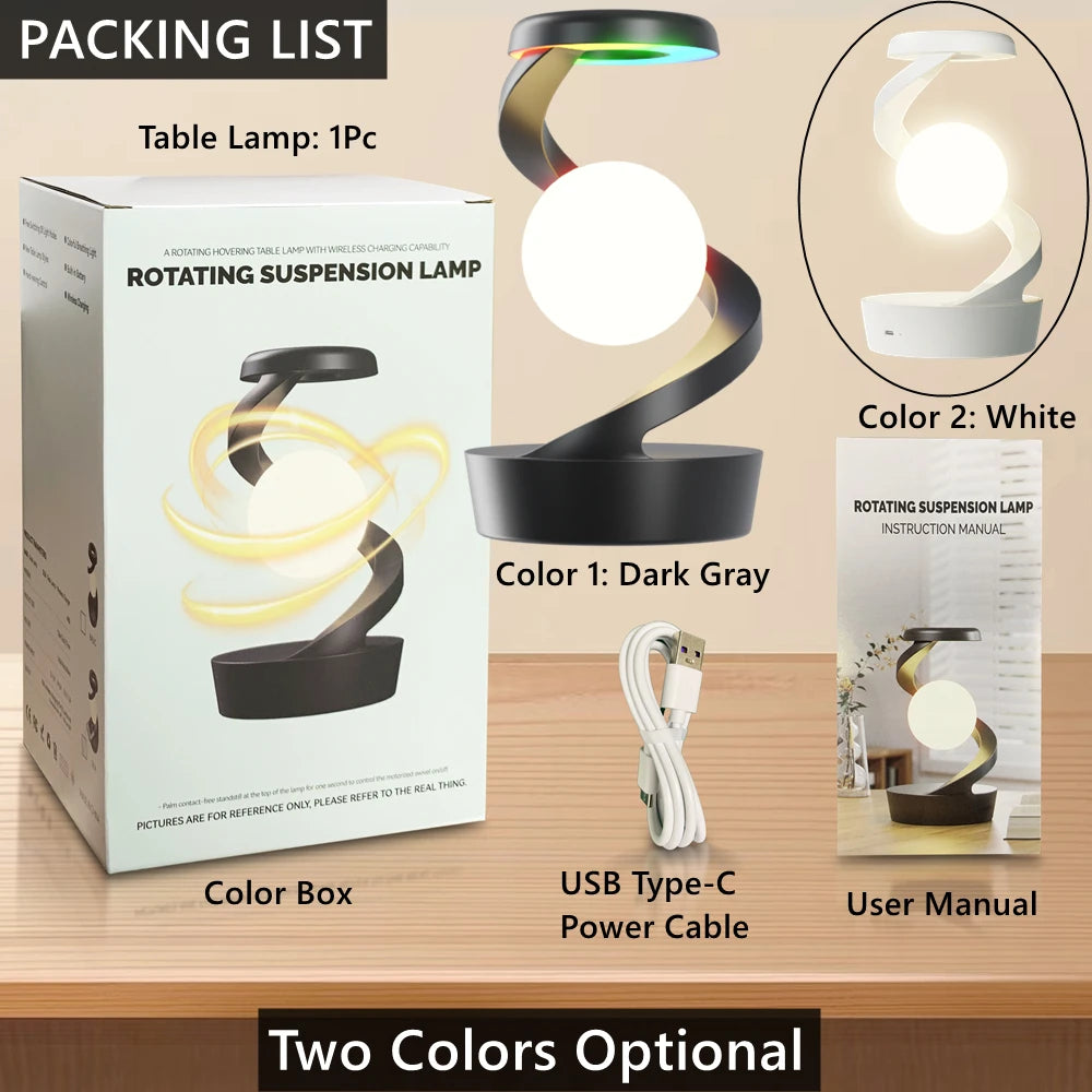 Luminária flutuante giratória, carregador sem fio de 15 W, RGB para criar ambiente.