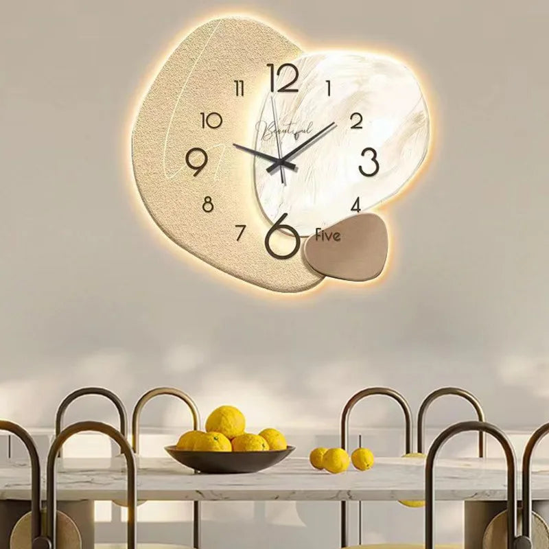 Relógio de parede moderno e luxuoso com LED, elegante e minimalista, de quartzo, decorativo para sala de estar, sala de jantar, com ponteiro LCD e conexão USB.