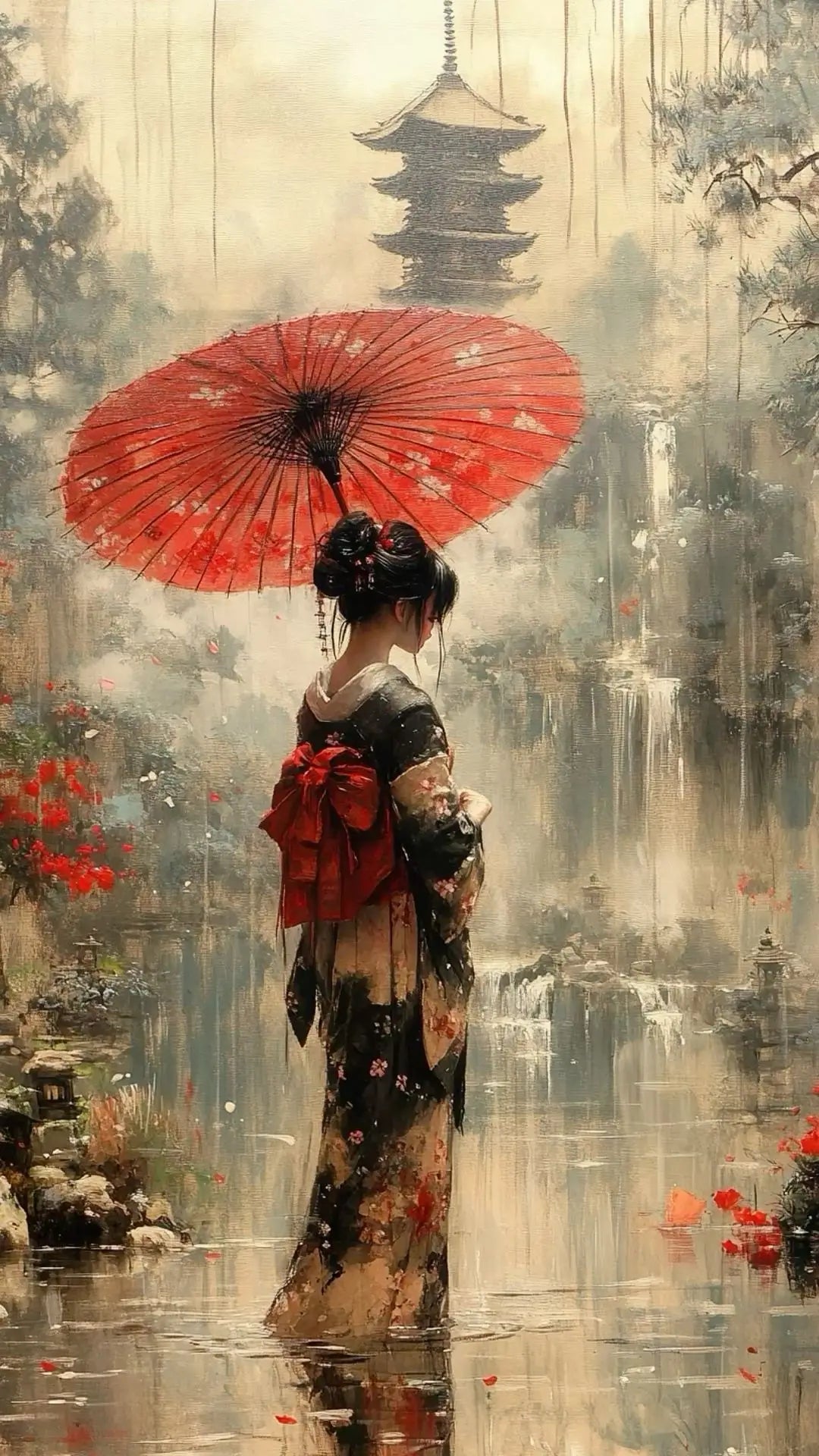Pintura abstrata de gueixa japonesa em tela, arte de parede vintage, pôster de anime para quarto, sala de estar e decoração de casa.