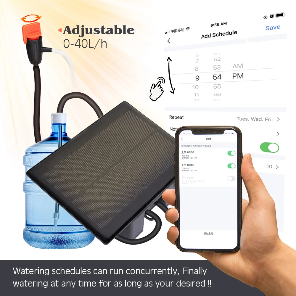 Sistema de irrigação por gotejamento inteligente com temporizador e controle remoto Tuya, compatível com Wi-Fi, para plantas de jardim, varanda e vasos.