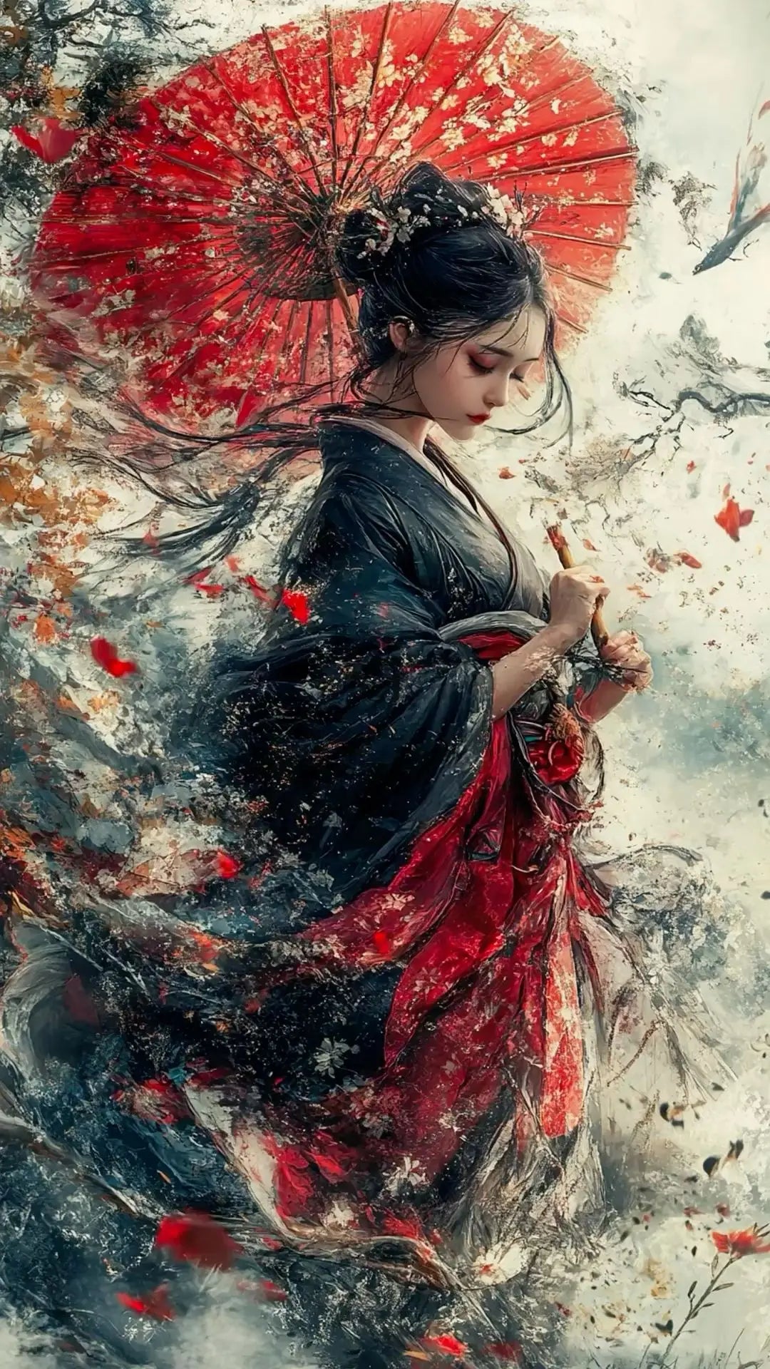 Pintura abstrata de gueixa japonesa em tela, arte de parede vintage, pôster de anime para quarto, sala de estar e decoração de casa.