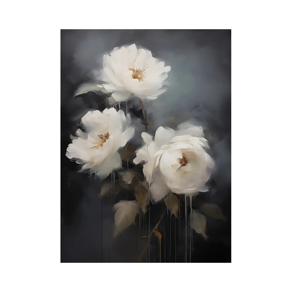 Pintura a óleo abstrata de flor branca impressa em tela, pôsteres e impressões florais de luxo para decoração de parede, varanda e sala de estar.