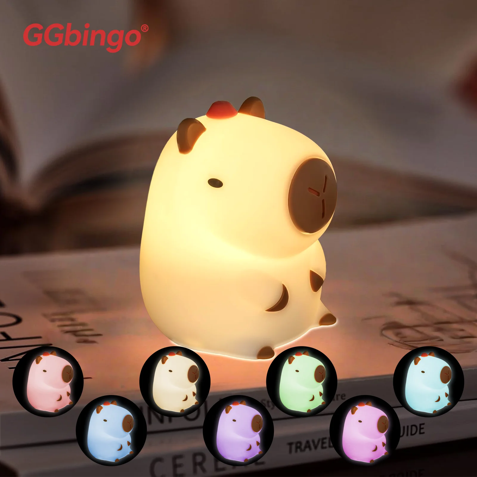 Luminária Noturna Fofa em Formato de Pera, 7 Cores, Regulável por Toque, Silicone, Anti-Stress, Patinho de Estimação, Recarregável via USB.