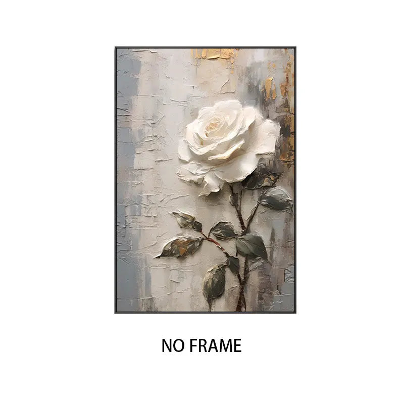 Pintura a óleo abstrata de flor branca impressa em tela, pôsteres e impressões florais de luxo para decoração de parede, varanda e sala de estar.