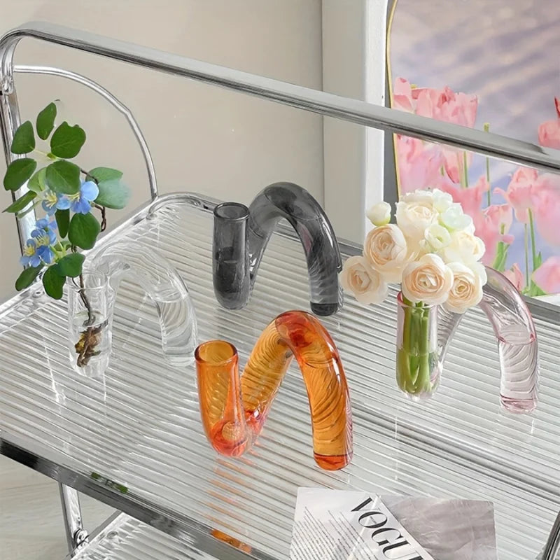 Vaso de vidro nórdico irregular | Centro de mesa moderno e transparente para sala de jantar/estar, decoração criativa para casa com pedestal.