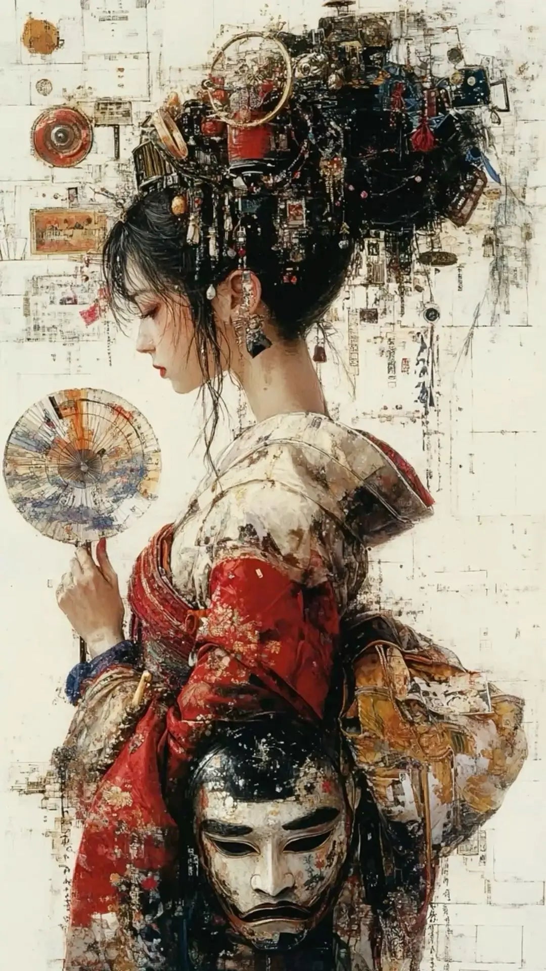 Pintura abstrata de gueixa japonesa em tela, arte de parede vintage, pôster de anime para quarto, sala de estar e decoração de casa.