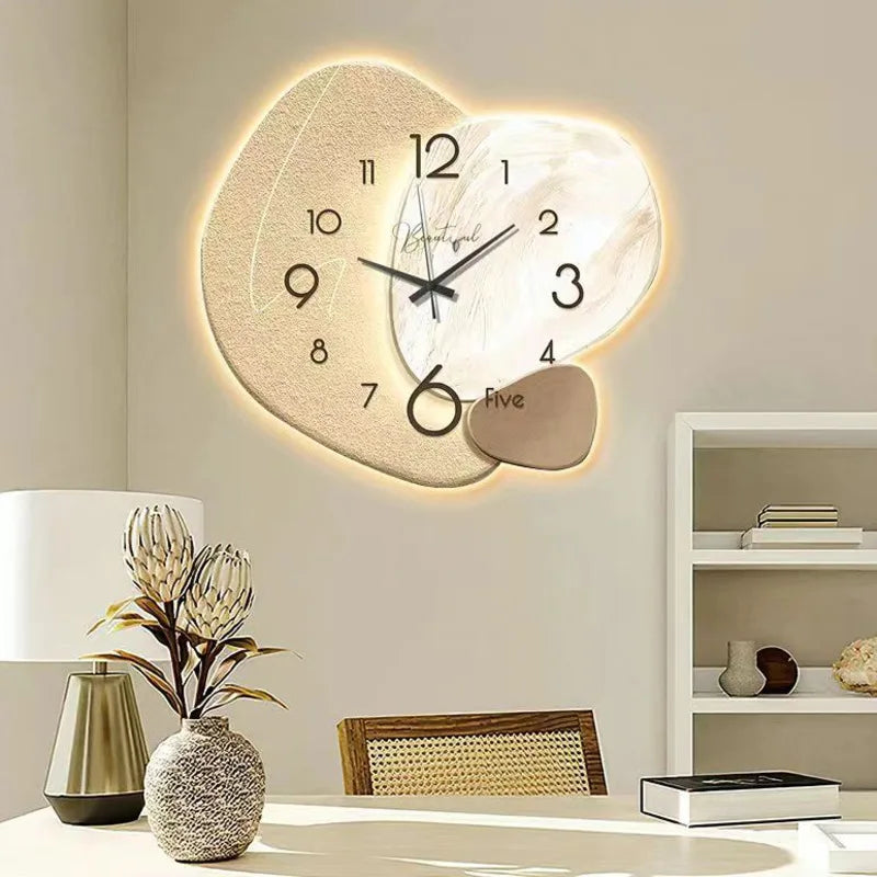 Relógio de parede moderno e luxuoso com LED, elegante e minimalista, de quartzo, decorativo para sala de estar, sala de jantar, com ponteiro LCD e conexão USB.