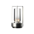 Luminária de mesa LED recarregável em liga de alumínio e cristal, ideal para decoração.