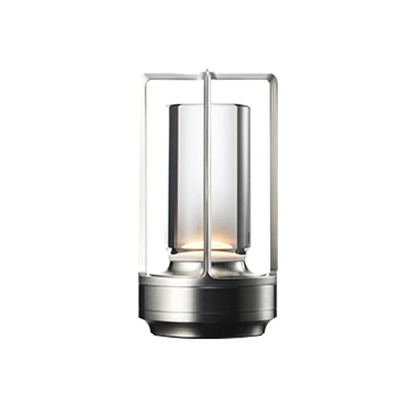Luminária de mesa LED recarregável em liga de alumínio e cristal, ideal para decoração.