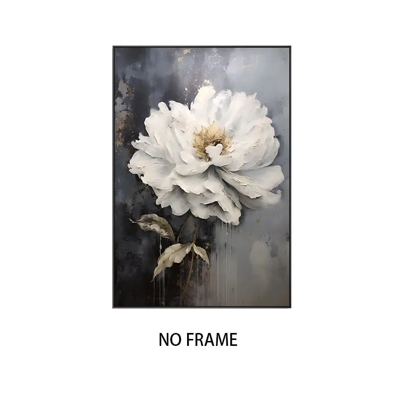 Pintura a óleo abstrata de flor branca impressa em tela, pôsteres e impressões florais de luxo para decoração de parede, varanda e sala de estar.