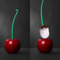 Escova de vaso sanitário em formato de cereja com cabo longo e cerdas macias, conjunto com suporte para escova de vaso sanitário, decoração de banheiro com tema de frutas e acessórios para banheiro.