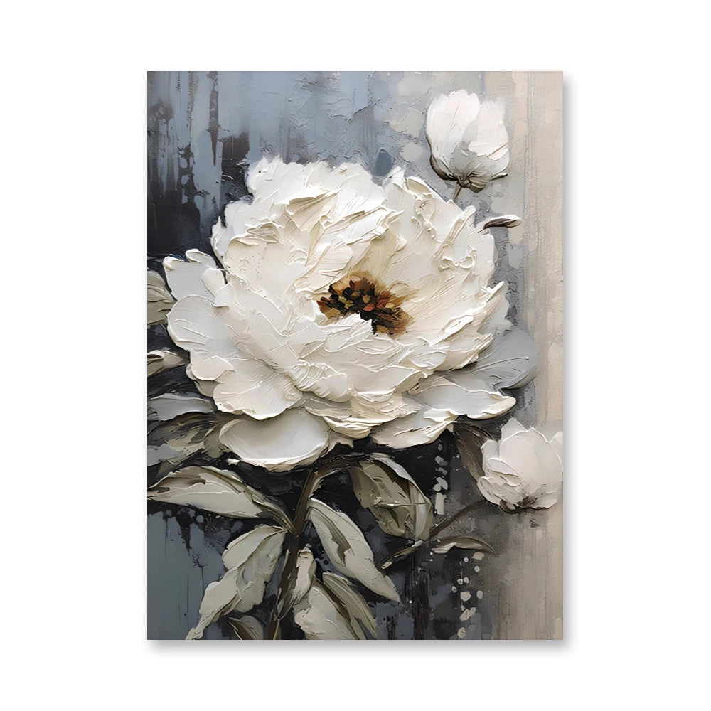 Pintura a óleo abstrata de flor branca impressa em tela, pôsteres e impressões florais de luxo para decoração de parede, varanda e sala de estar.