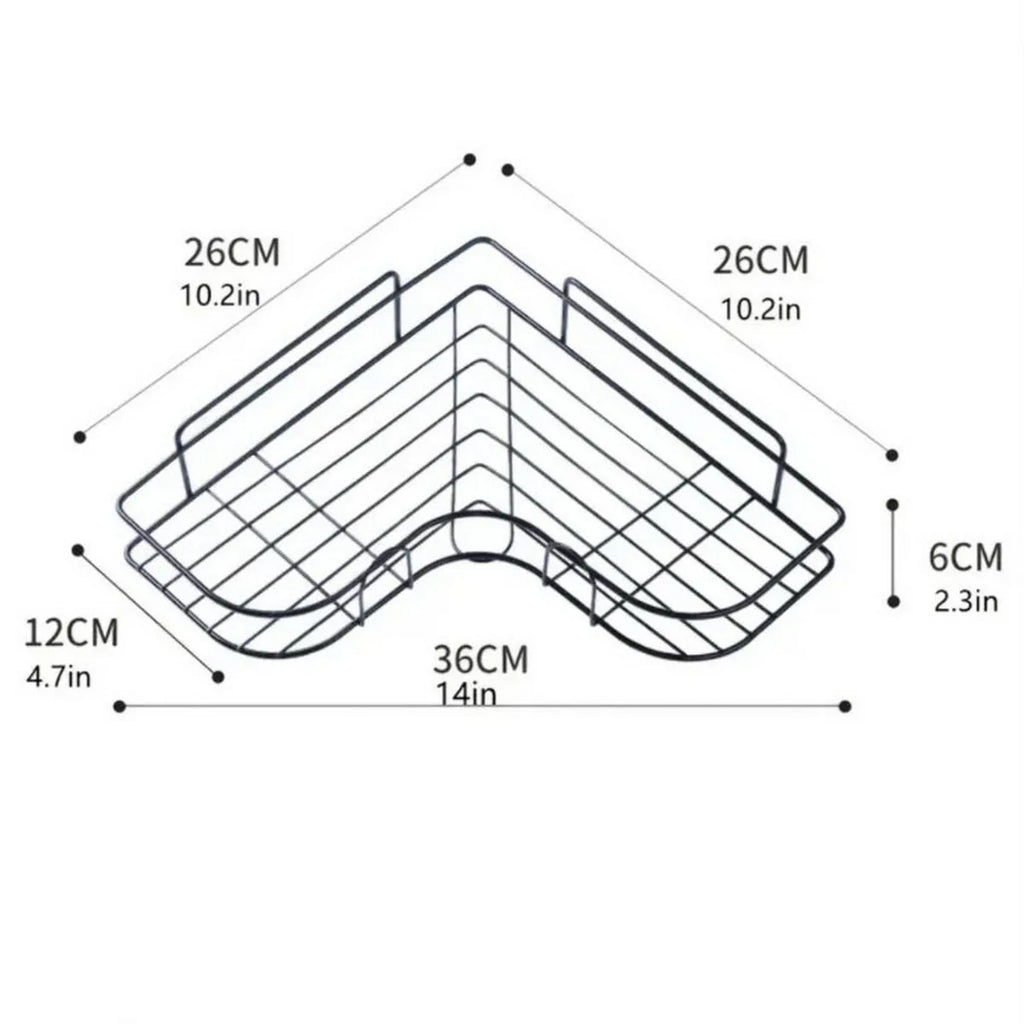 Organizador triangular sem furos para banheiro e cozinha.