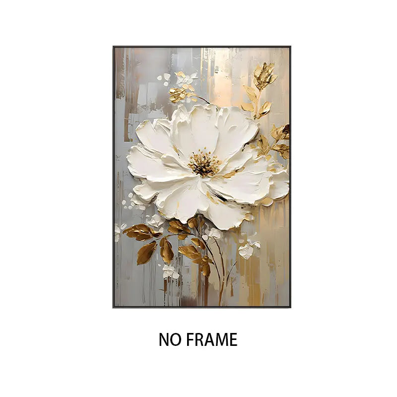 Pintura a óleo abstrata de flor branca impressa em tela, pôsteres e impressões florais de luxo para decoração de parede, varanda e sala de estar.