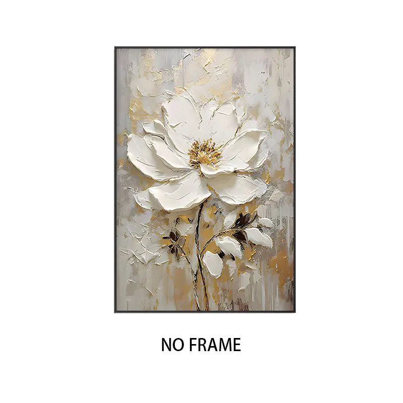 Pintura a óleo abstrata de flor branca impressa em tela, pôsteres e impressões florais de luxo para decoração de parede, varanda e sala de estar.
