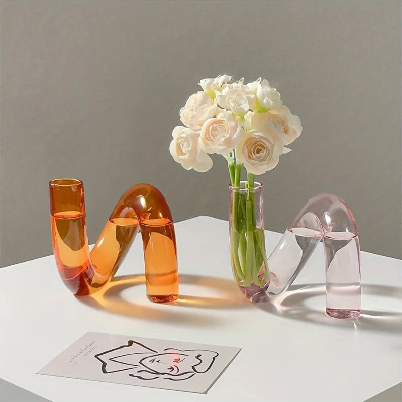 Vaso de vidro nórdico irregular | Centro de mesa moderno e transparente para sala de jantar/estar, decoração criativa para casa com pedestal.