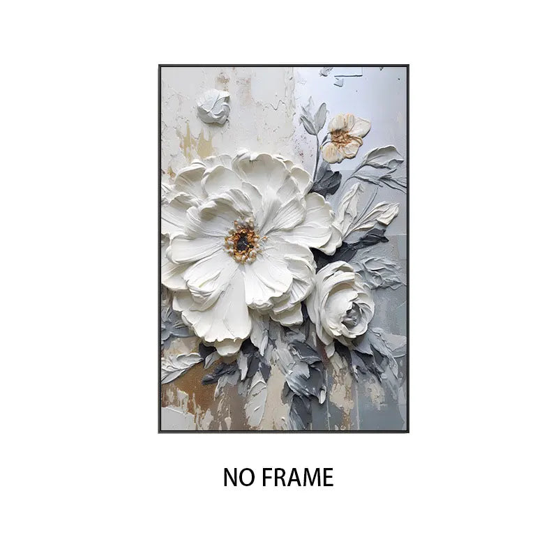 Pintura a óleo abstrata de flor branca impressa em tela, pôsteres e impressões florais de luxo para decoração de parede, varanda e sala de estar.