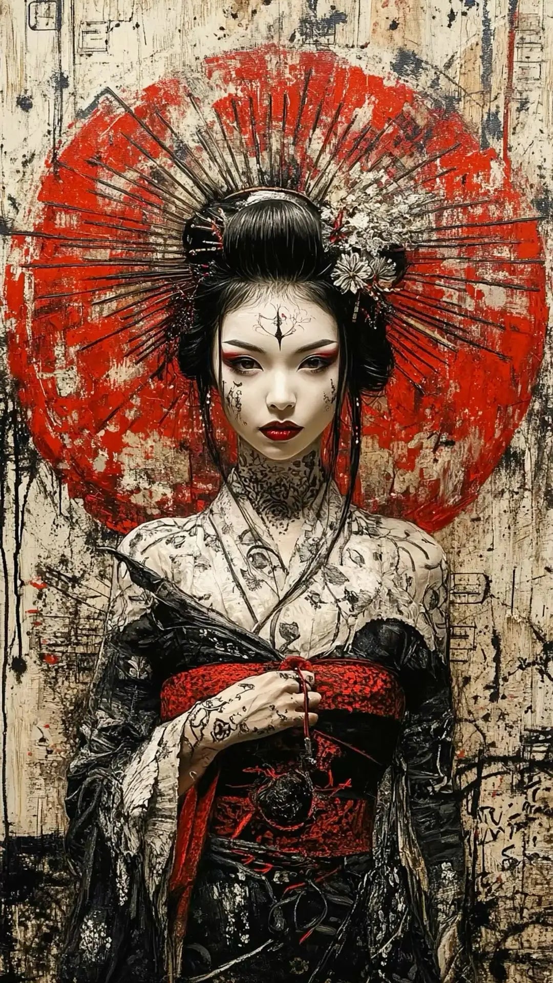 Pintura abstrata de gueixa japonesa em tela, arte de parede vintage, pôster de anime para quarto, sala de estar e decoração de casa.