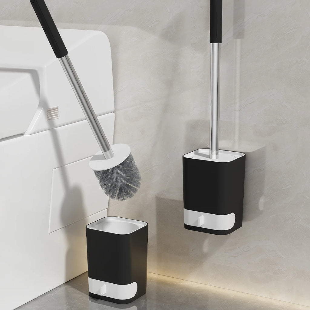 Escova de vaso sanitário de plástico com cabo longo WORTHBUY com base para drenagem, sem necessidade de furar, para montagem na parede, acessórios de banheiro