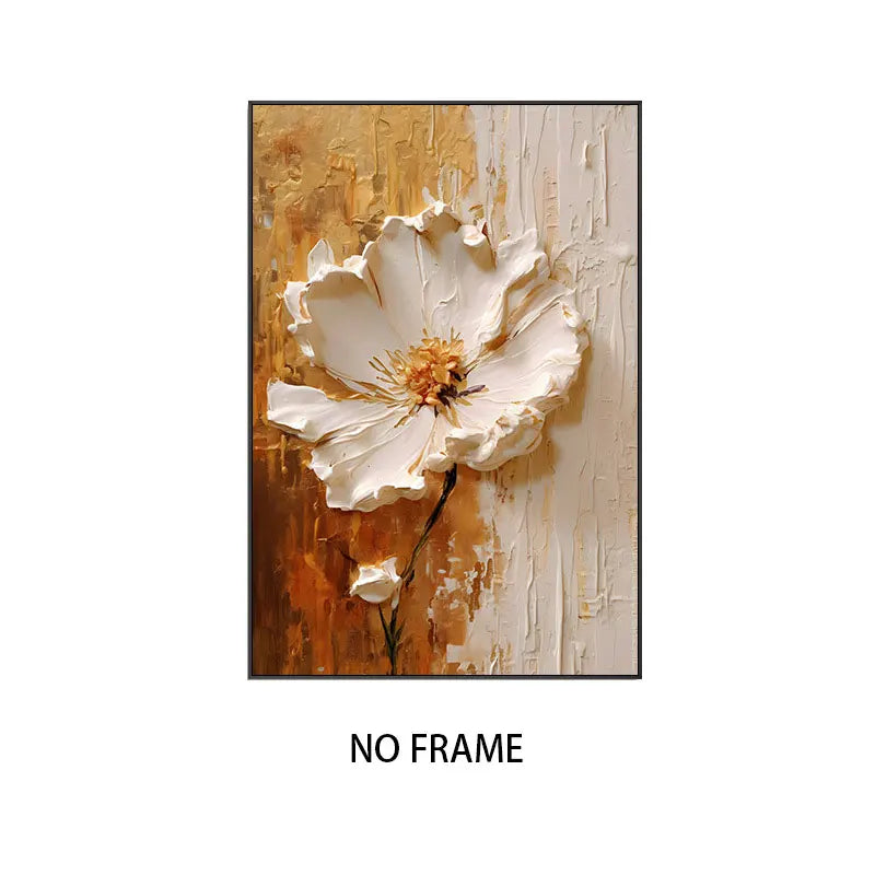 Pintura a óleo abstrata de flor branca impressa em tela, pôsteres e impressões florais de luxo para decoração de parede, varanda e sala de estar.
