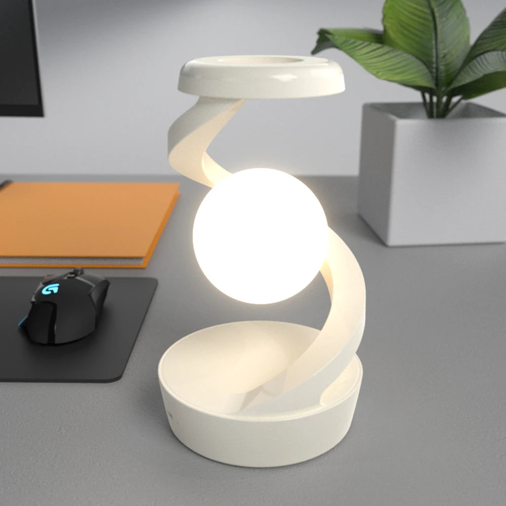 Luminária flutuante giratória, carregador sem fio de 15 W, RGB para criar ambiente.