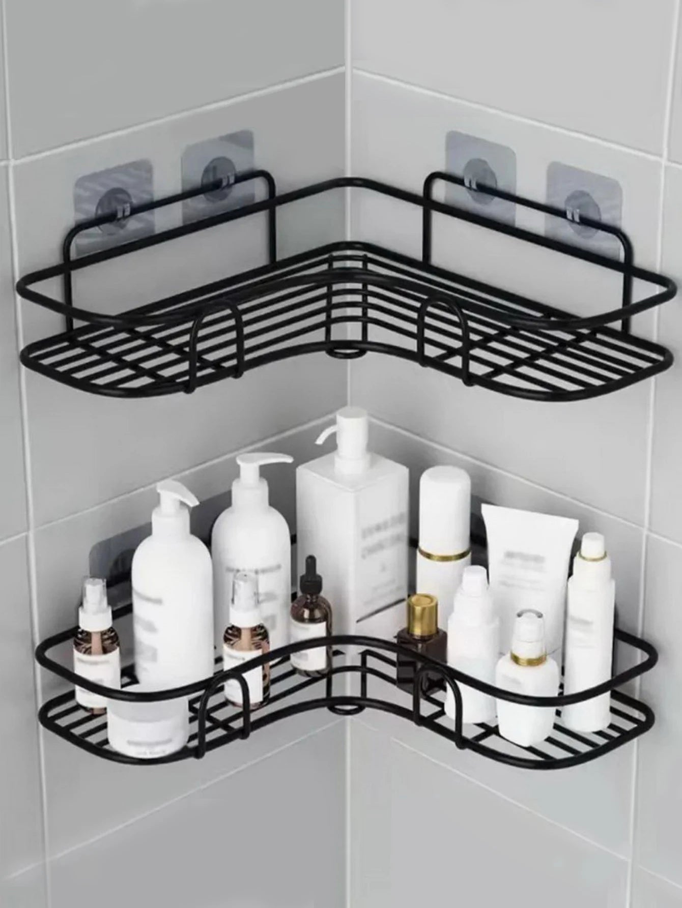 Organizador triangular sem furos para banheiro e cozinha.