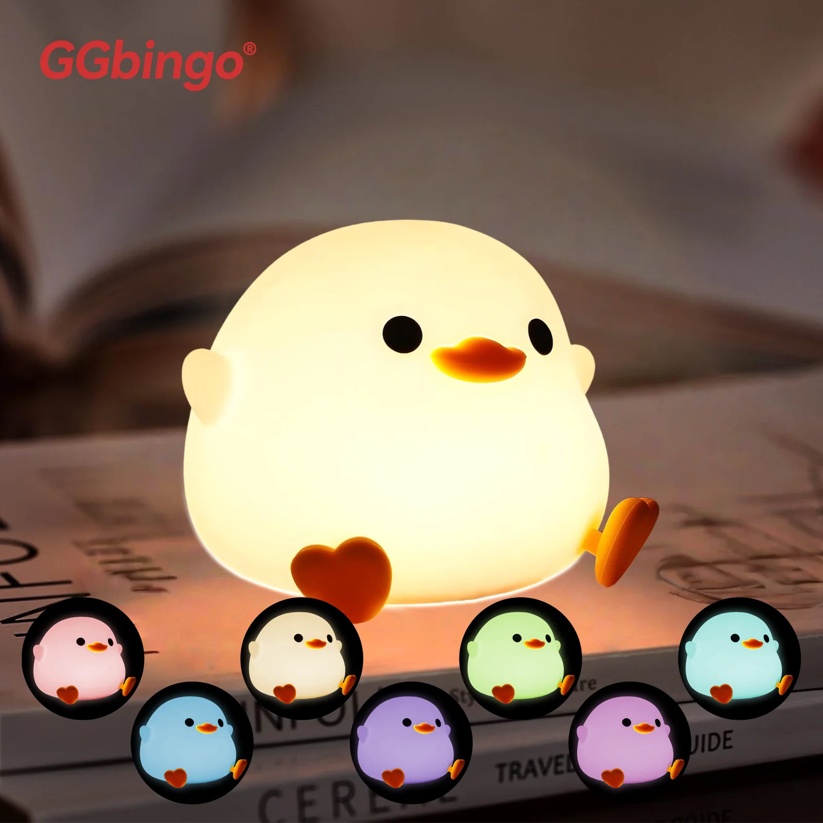 Luminária Noturna Fofa em Formato de Pera, 7 Cores, Regulável por Toque, Silicone, Anti-Stress, Patinho de Estimação, Recarregável via USB.