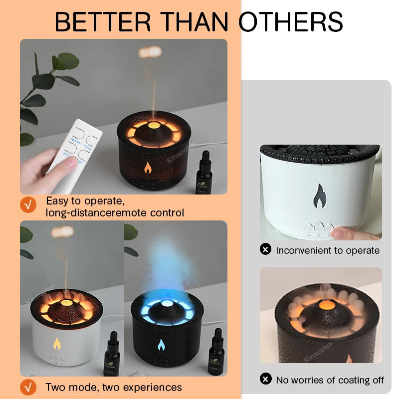 Difusor de Aromas KINSCOTER Vulcão Chama, Umidificador de Ar com Anel de Fumaça de Água-viva, 360ml, Difusor de Óleos Essenciais para Aromaterapia, Presente Incrível.