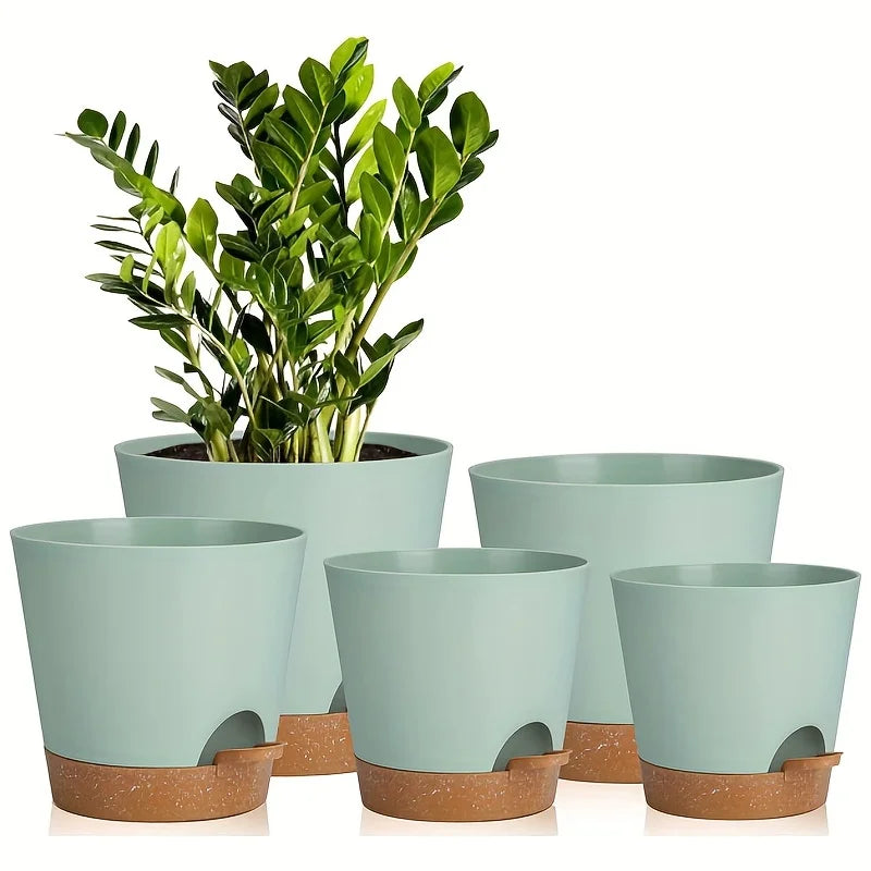 Conjunto de 5 vasos autoirrigáveis com furo de drenagem, vasos de plástico para viveiro, 7/6,5/6/5,5/5 polegadas.