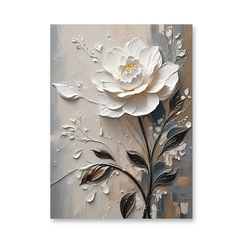 Pintura a óleo abstrata de flor branca impressa em tela, pôsteres e impressões florais de luxo para decoração de parede, varanda e sala de estar.