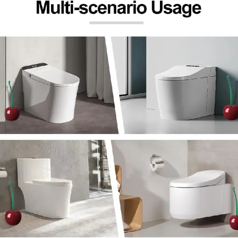 Escova de vaso sanitário em formato de cereja com cabo longo e cerdas macias, conjunto com suporte para escova de vaso sanitário, decoração de banheiro com tema de frutas e acessórios para banheiro.