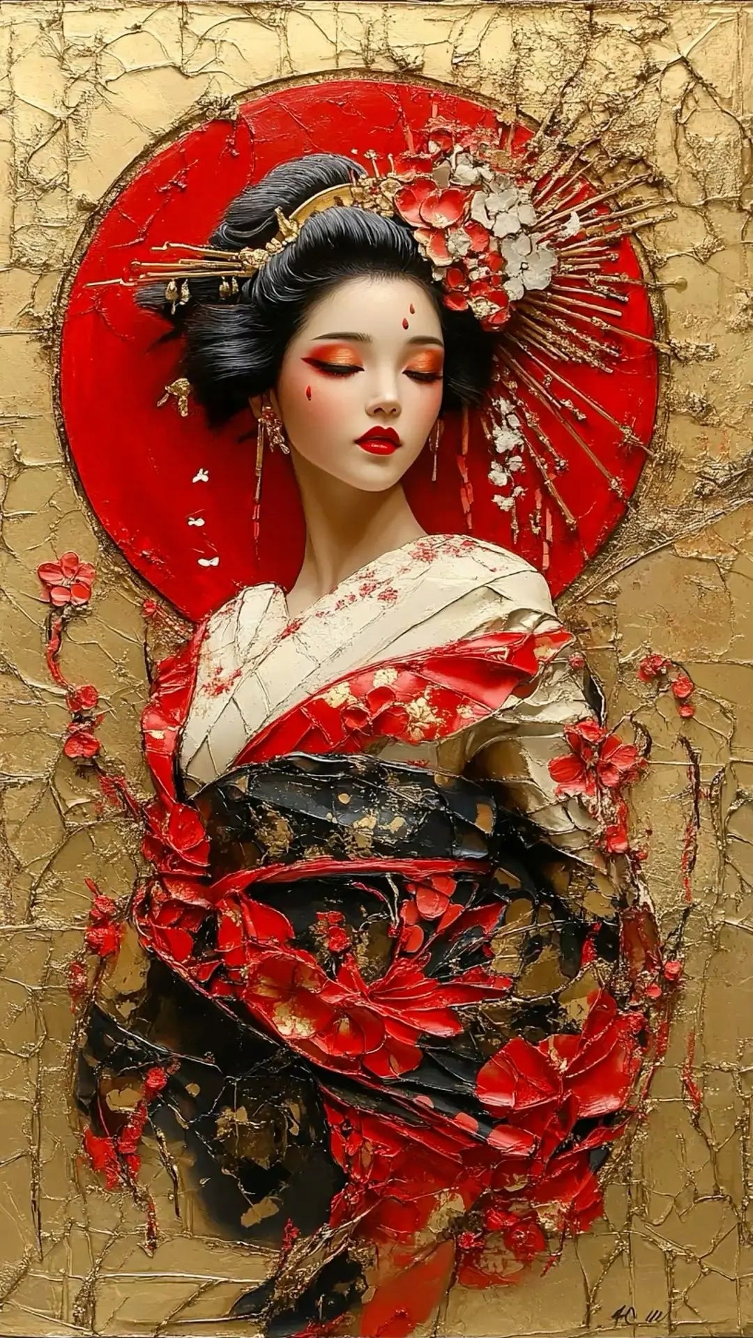 Pintura abstrata de gueixa japonesa em tela, arte de parede vintage, pôster de anime para quarto, sala de estar e decoração de casa.
