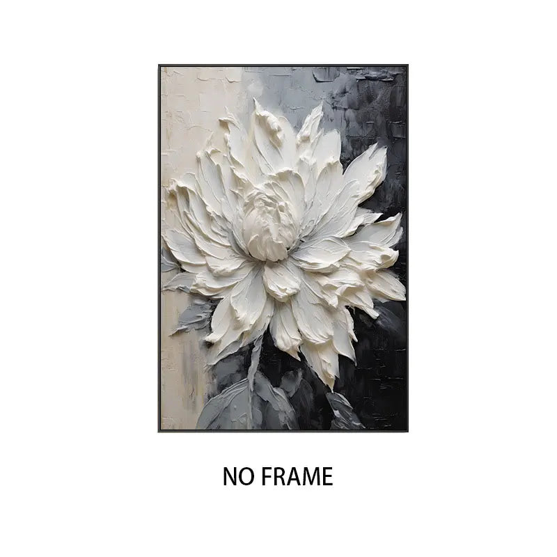 Pintura a óleo abstrata de flor branca impressa em tela, pôsteres e impressões florais de luxo para decoração de parede, varanda e sala de estar.